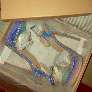Simmi London Holographic Snake Skin Platform Heels